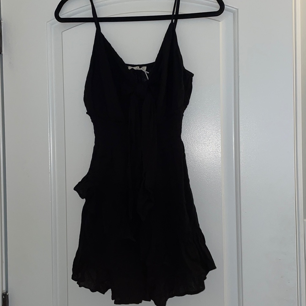 Black ruffle tie romper